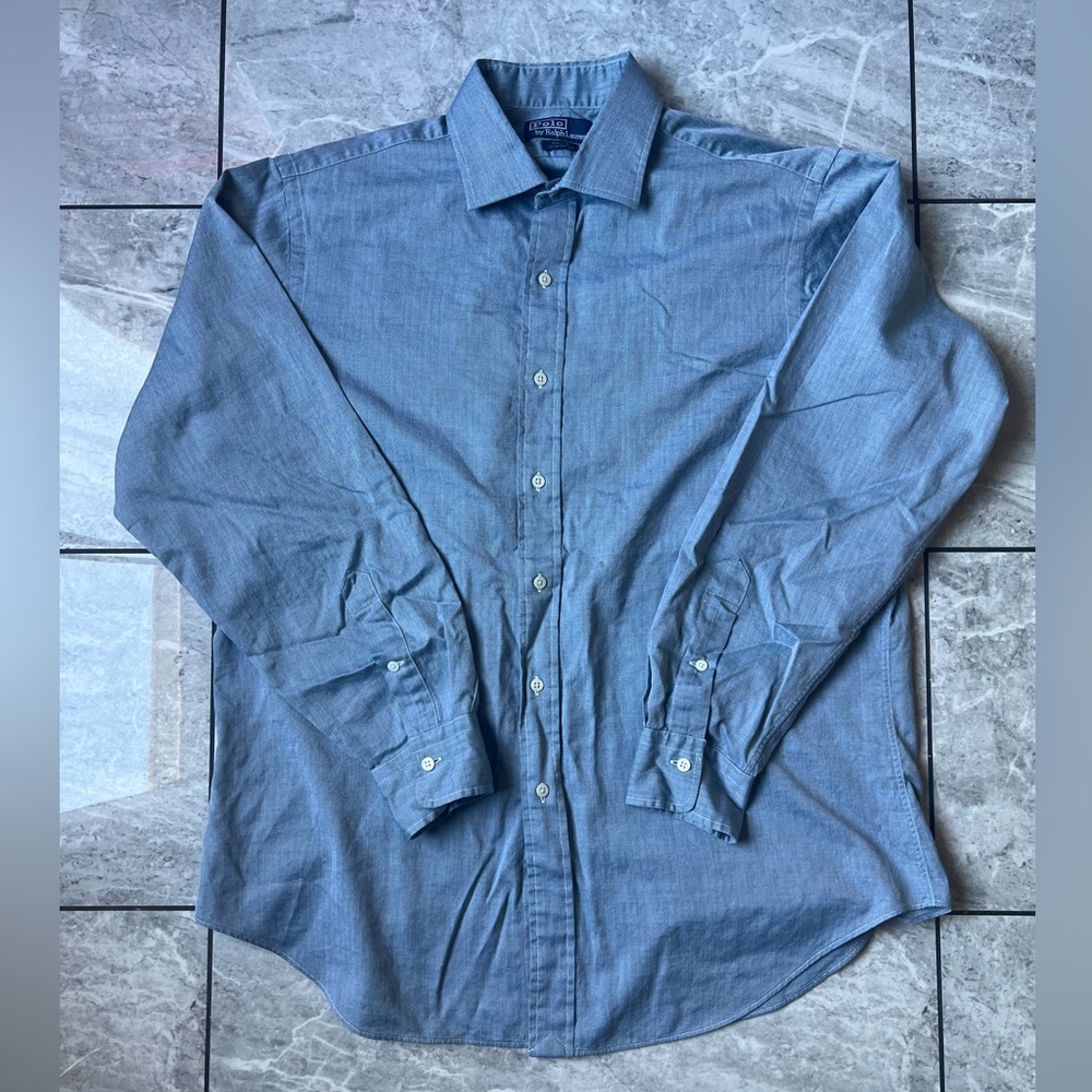 Polo By Ralph Lauren Mens Blue Long Sleeve ButtonUp Philip 100%Cotton Shirt 16.5